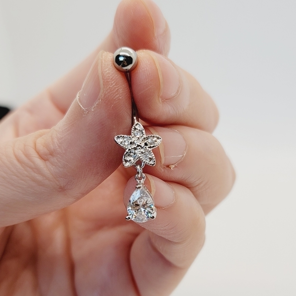 New Sterling Silver Cz Belly Button Navel Ring 21$